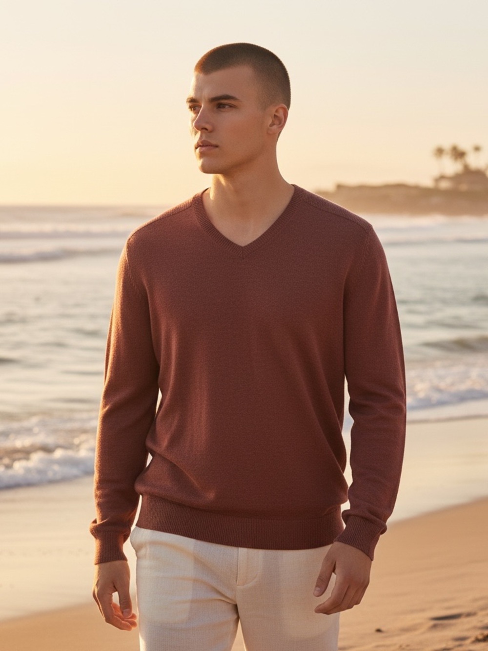 Banana Republic Men's V-Neck Sweater in Rust merino wool men’s XL fall